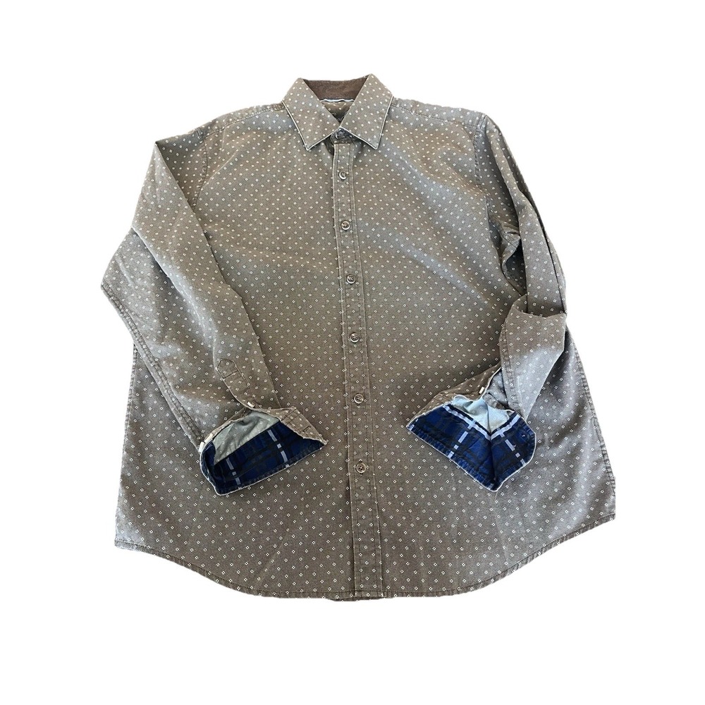 Tasso Elba Shirt Size Large L Mens Brown Floral Print Silk Linen Button Up